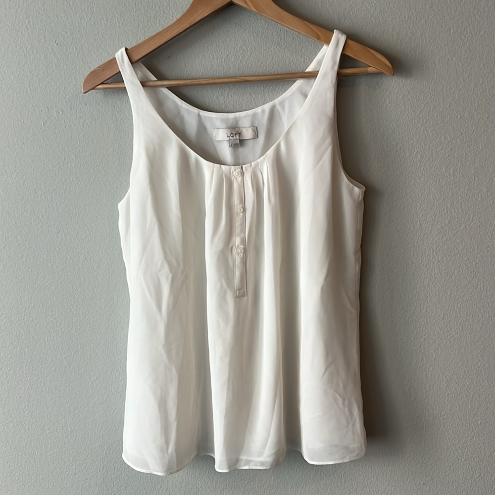LOFT Ann Taylor Button Front Double Layer Tank Top Shell Blouse Size Small Cream